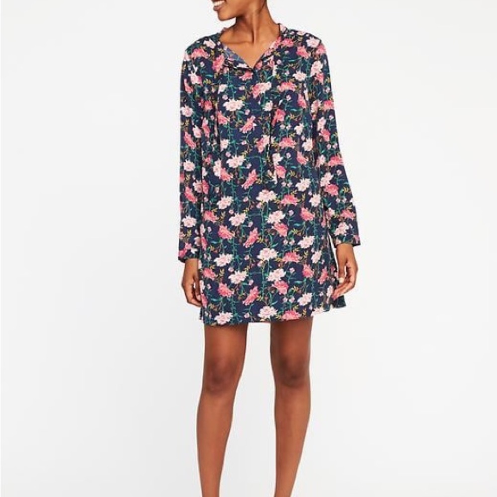 Old Navy Blue and Pink Dress with Vibrant Floral Design